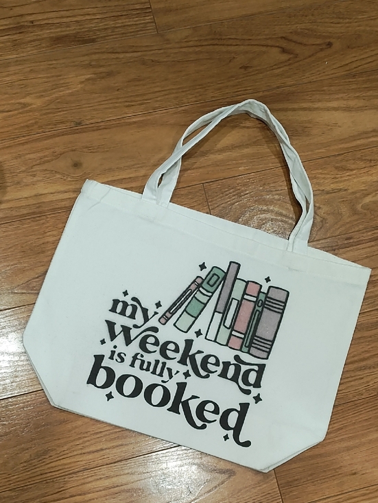 Source Unknown Handbags - Source Unknown White Canvas Tote with Pastel Book Graphic